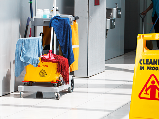 Cleaning equipment and caution sign